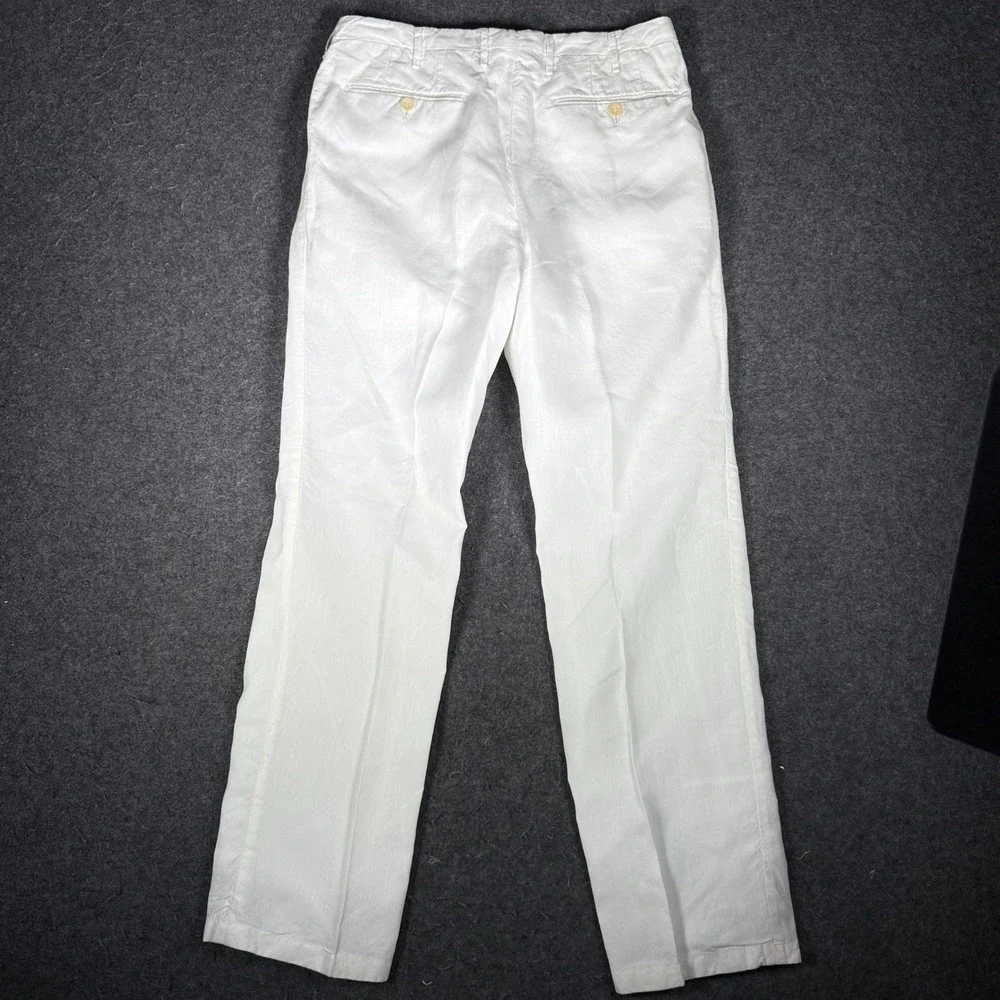 Battistoni Mens White 100% Pure Linen Pleated Trousers Made in Italy Size 32